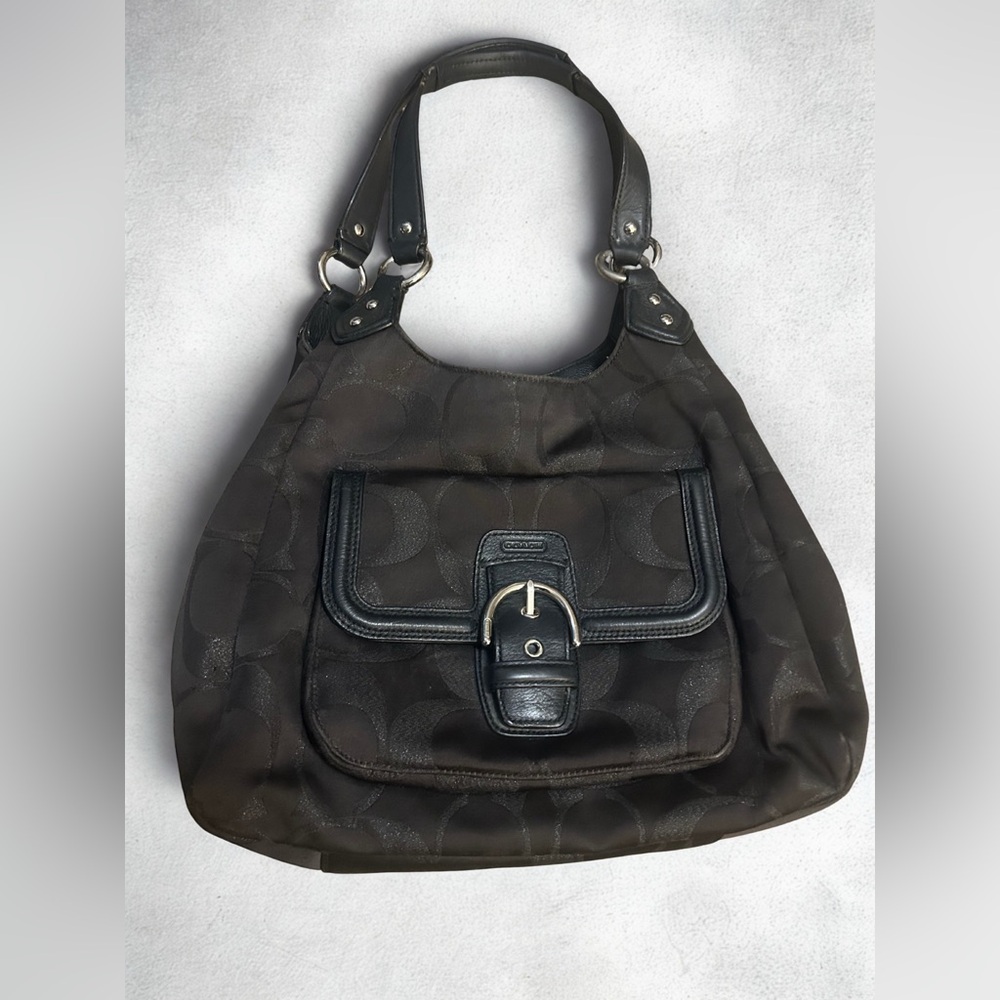 Authentic Coach Dark Brown Campbell Signature Shoulder Bag with Leather Trim - Picture 11 of 11